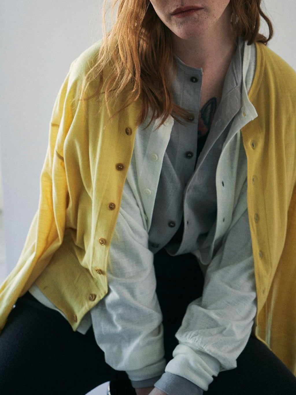 Namu Shop - Unfil Superfine Merino Crepe Jersey Cardigan - Light Yellow