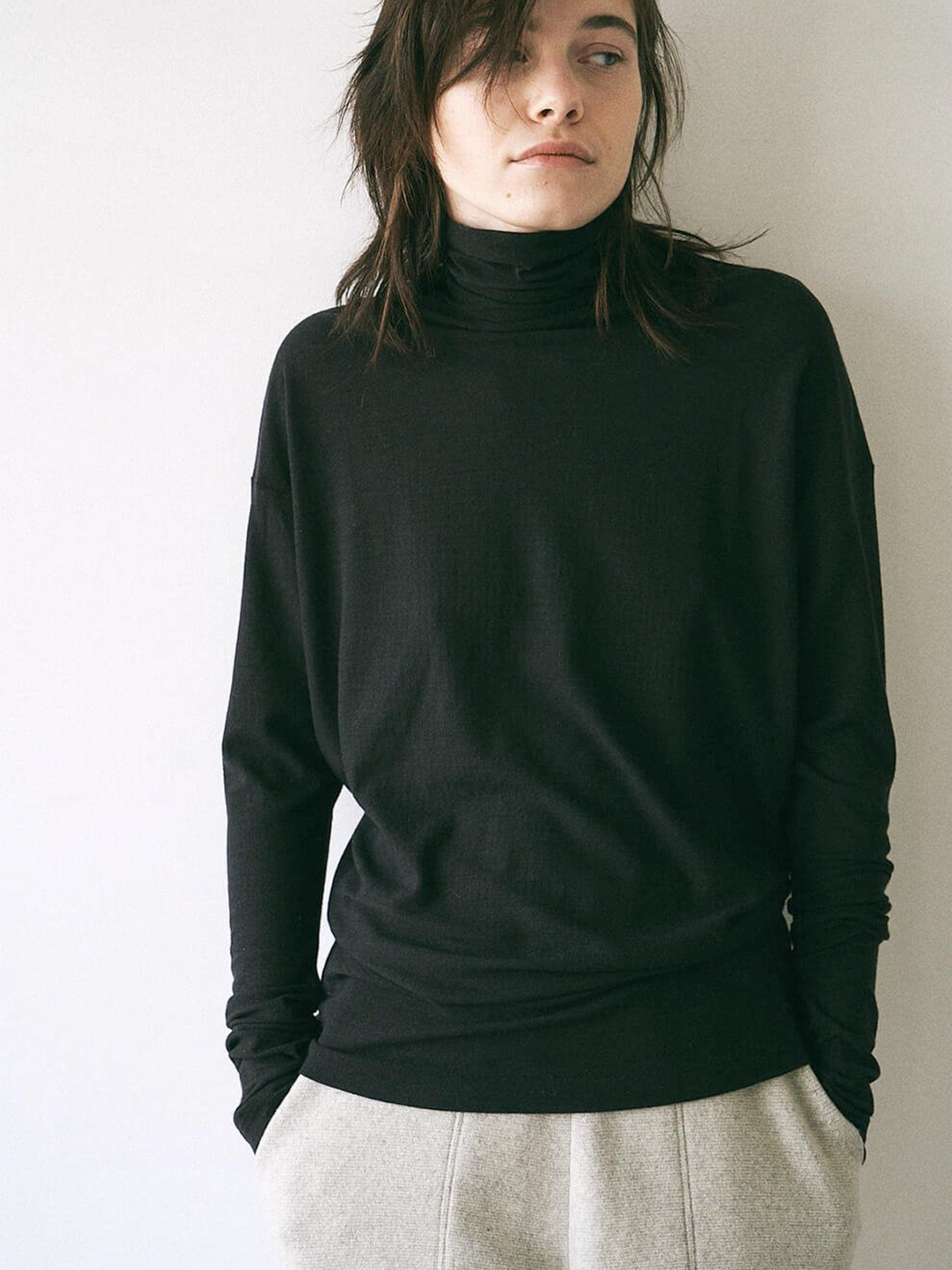 Namu Shop - Unfil Superfine Merino Crepe Jersey Turtleneck Tee - Charcoal