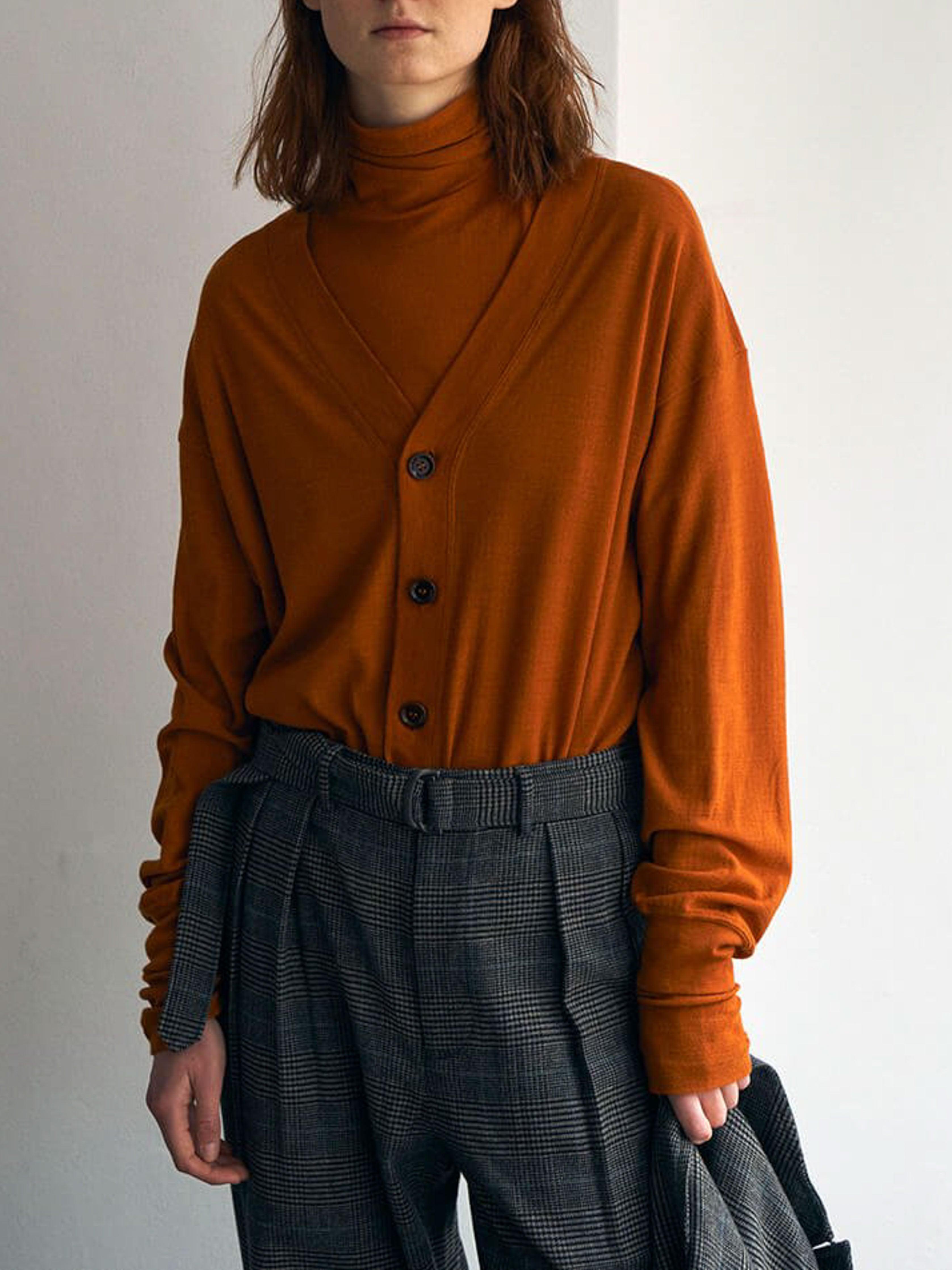 Namu Shop - Unfil Superfine Merino Crepe Jersey Turtleneck Tee - Dark Orange