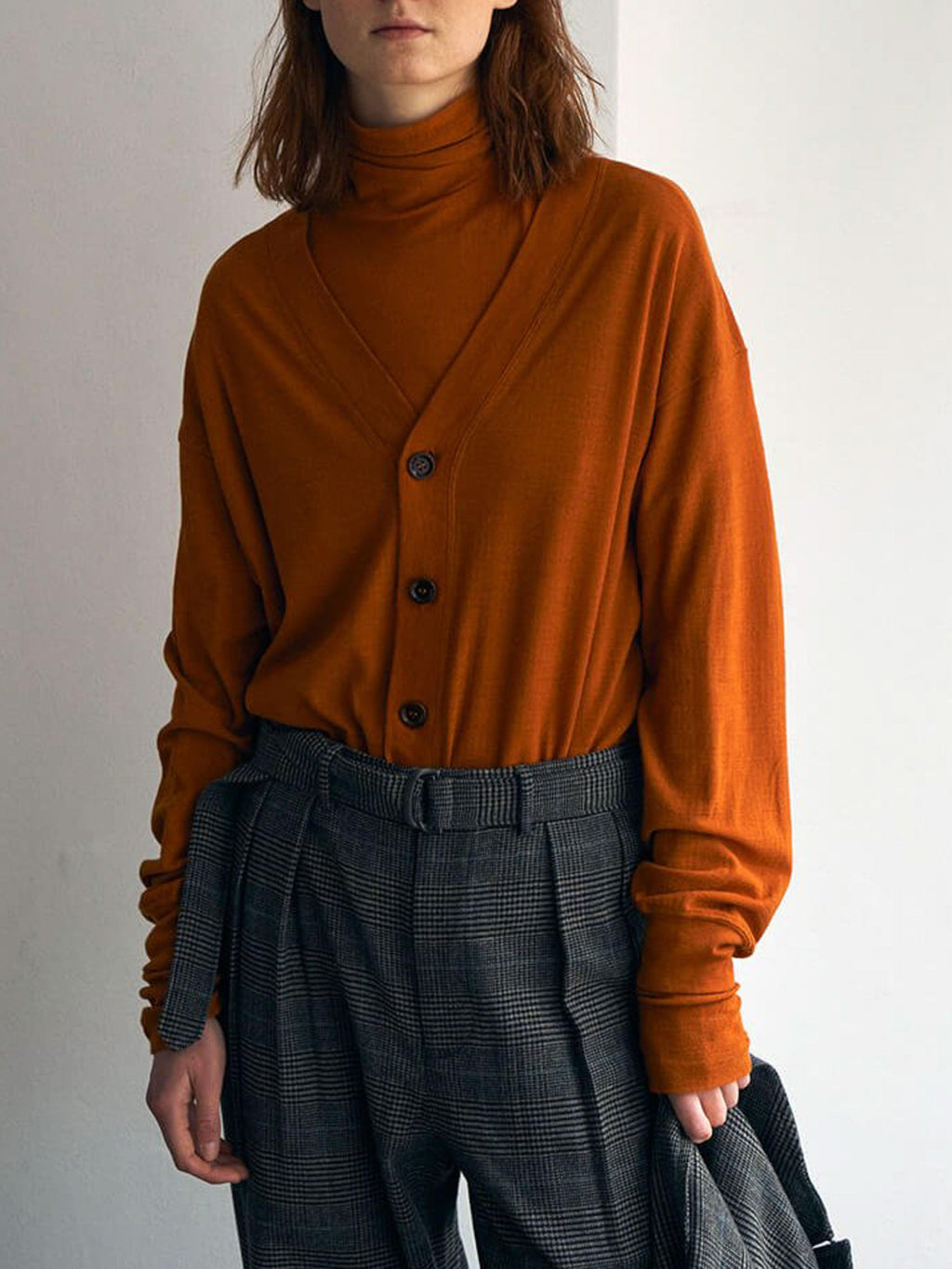 Namu Shop - Unfil Superfine Merino Crepe Jersey Turtleneck Tee - Dark Orange