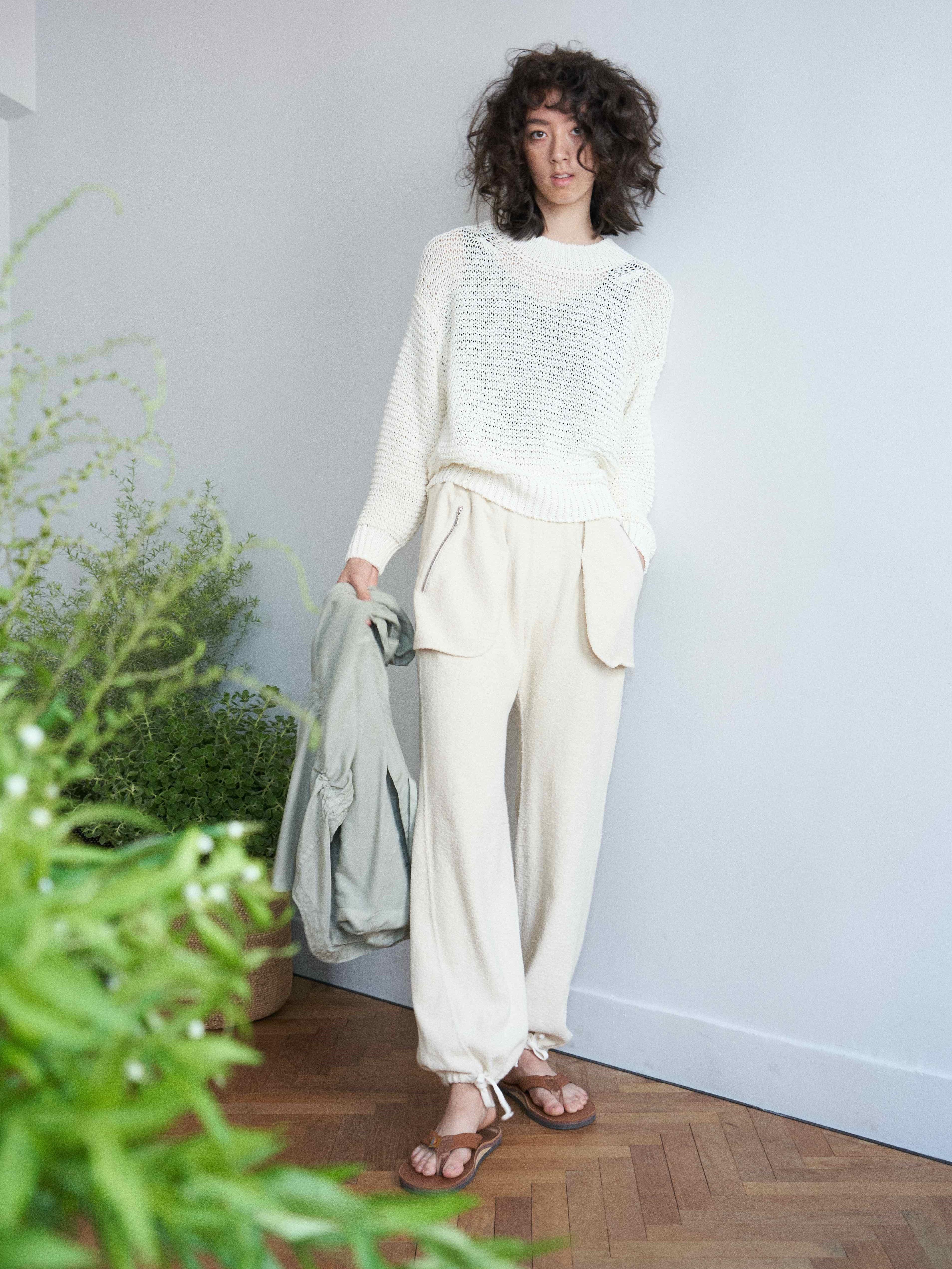 Namu Shop - Unfil Vintage Cotton Pile Wide Leg Pants - Natural