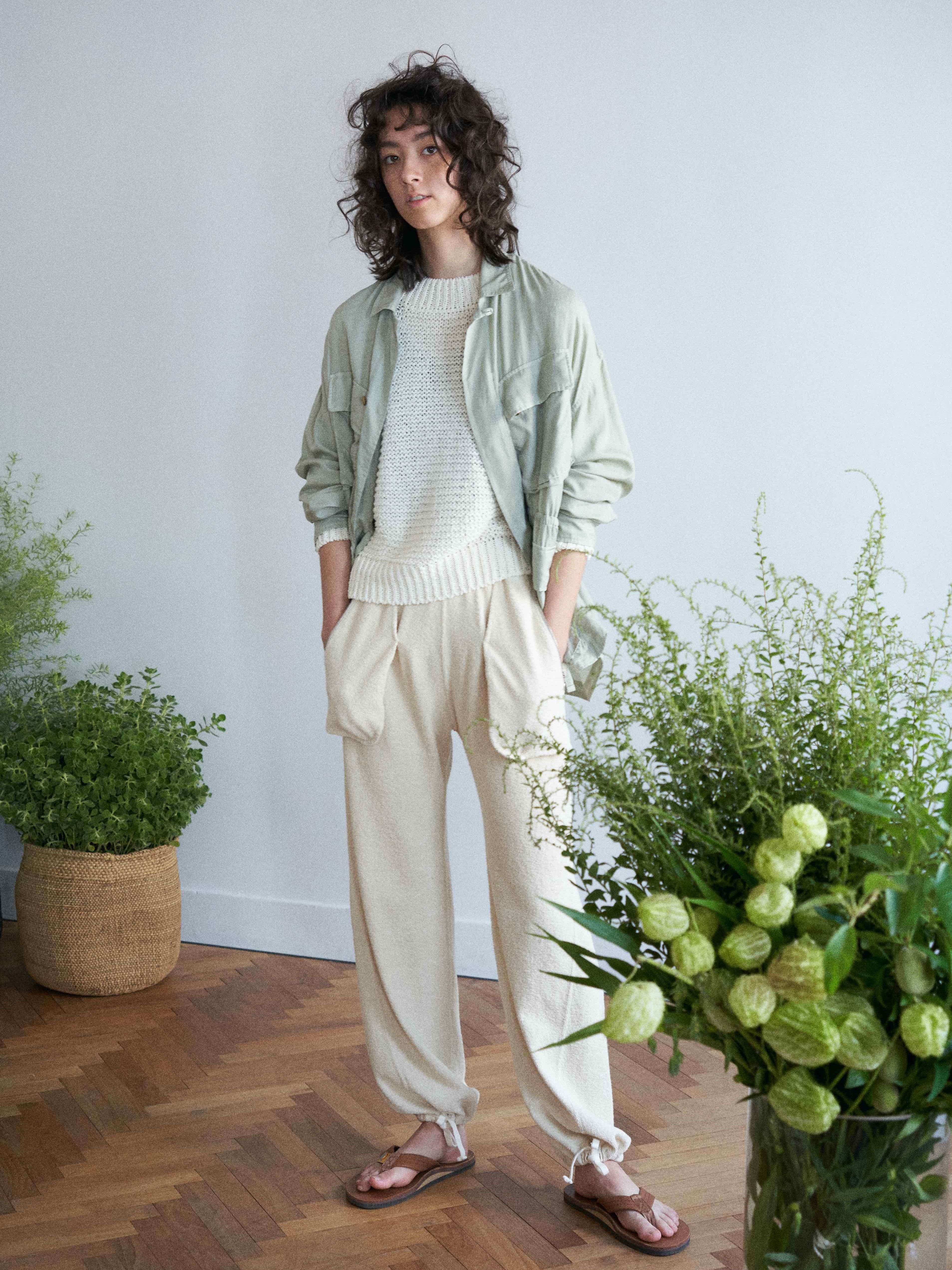 Namu Shop - Unfil Vintage Cotton Pile Wide Leg Pants - Natural