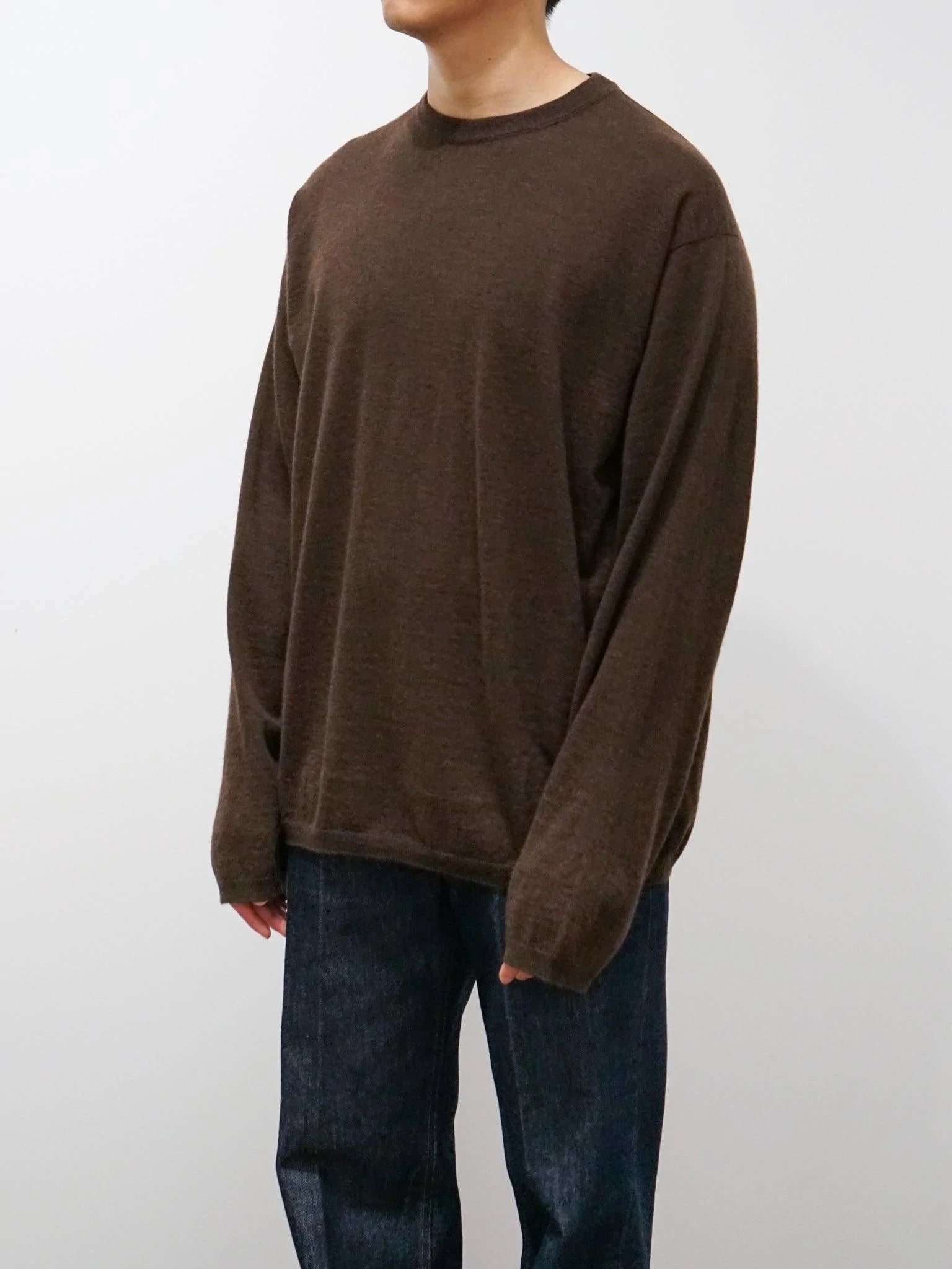 Namu Shop - Unfil Worsted Yak Fine Gauge Knit Sweater - Natural Brown