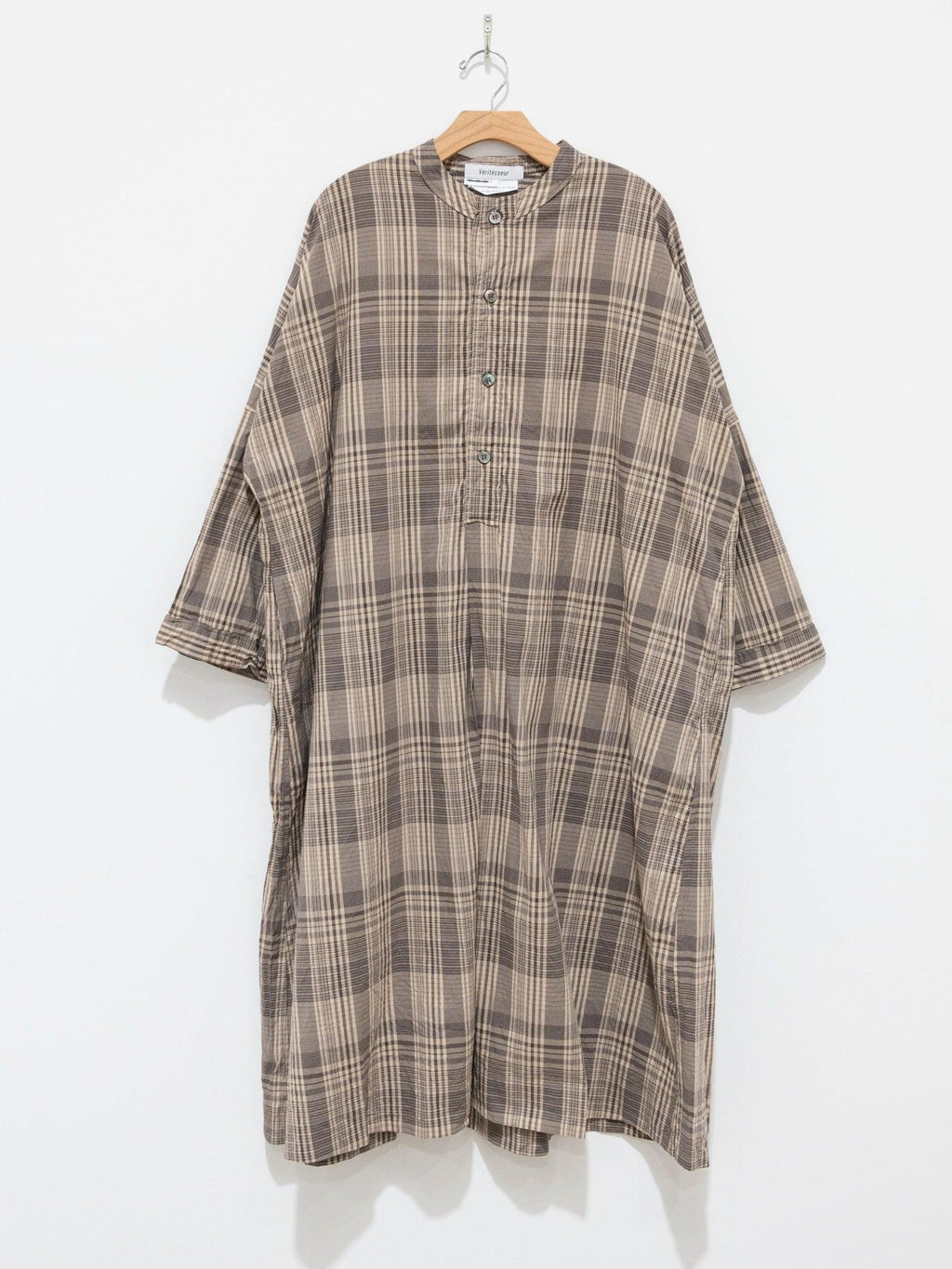 Namu Shop - Veritecoeur Band Collar Dress - Brown Check