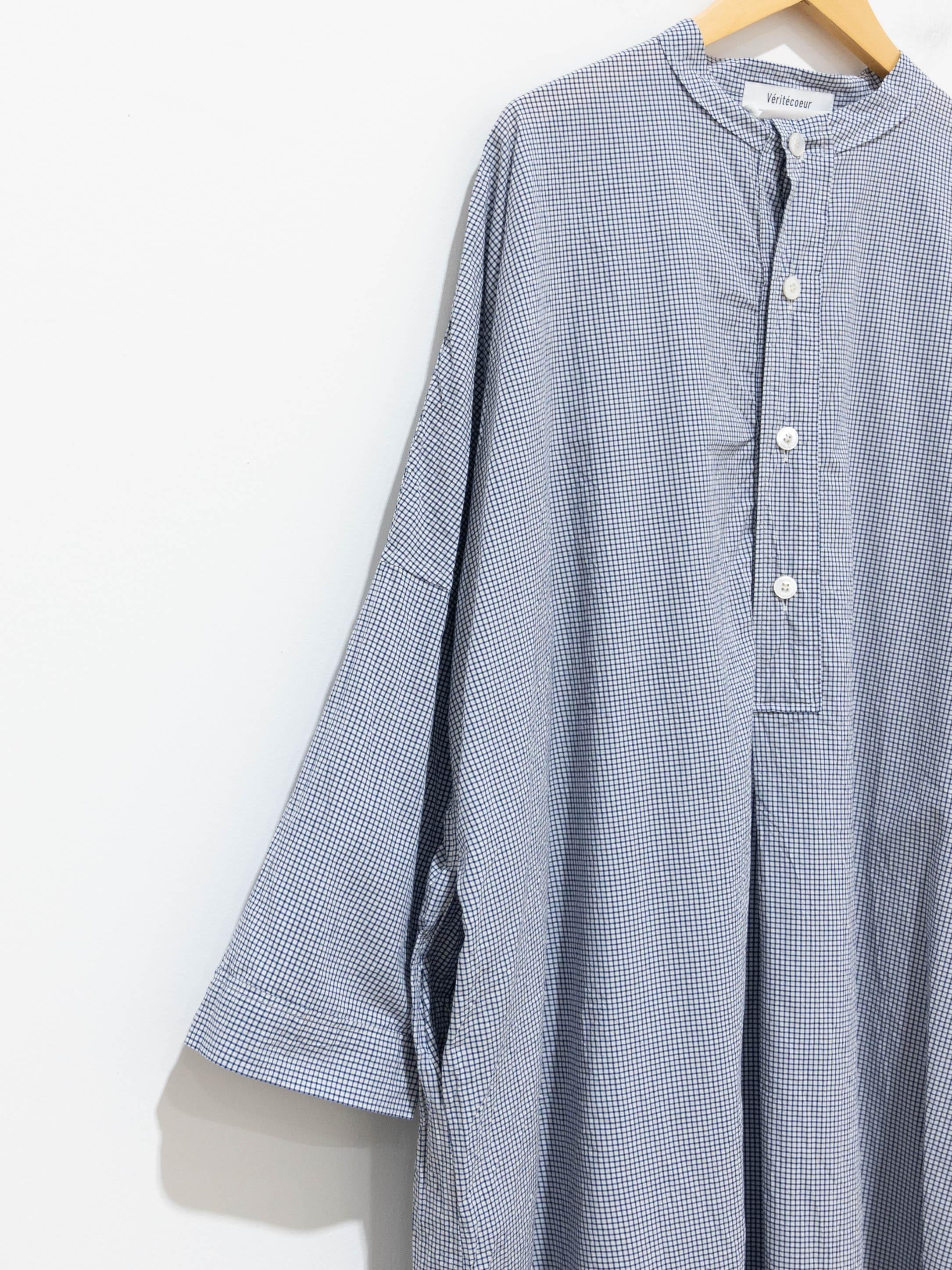 Namu Shop - Veritecoeur Band Collar Shirt Dress - Navy Check