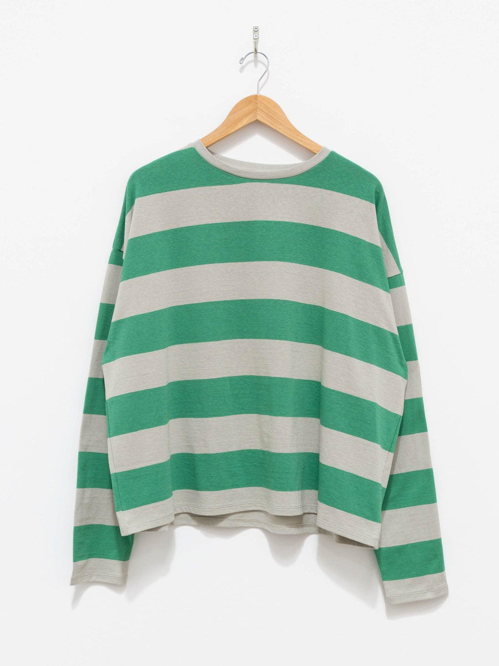 Namu Shop - Veritecoeur Border Long Sleeve Tee - Greige x Green