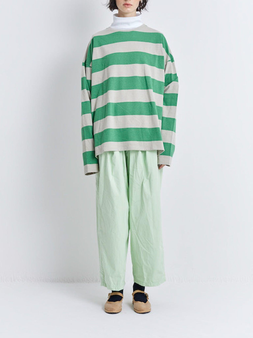 Namu Shop - Veritecoeur Border Long Sleeve Tee - Greige x Green