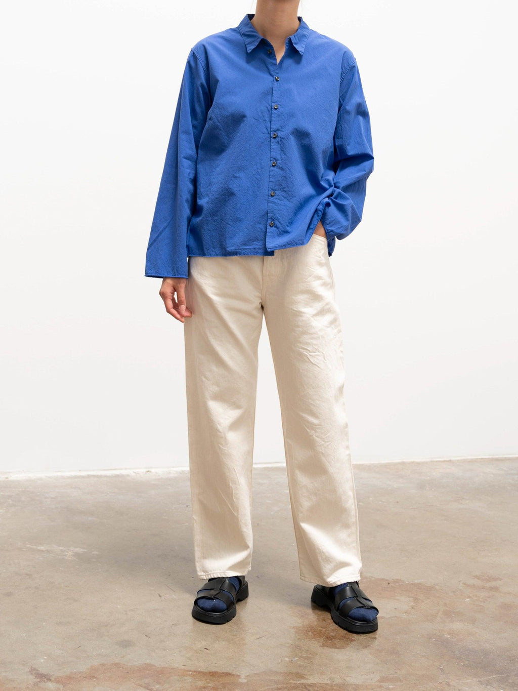 Namu Shop - Veritecoeur Cotton Lawn BD Shirt - Blue