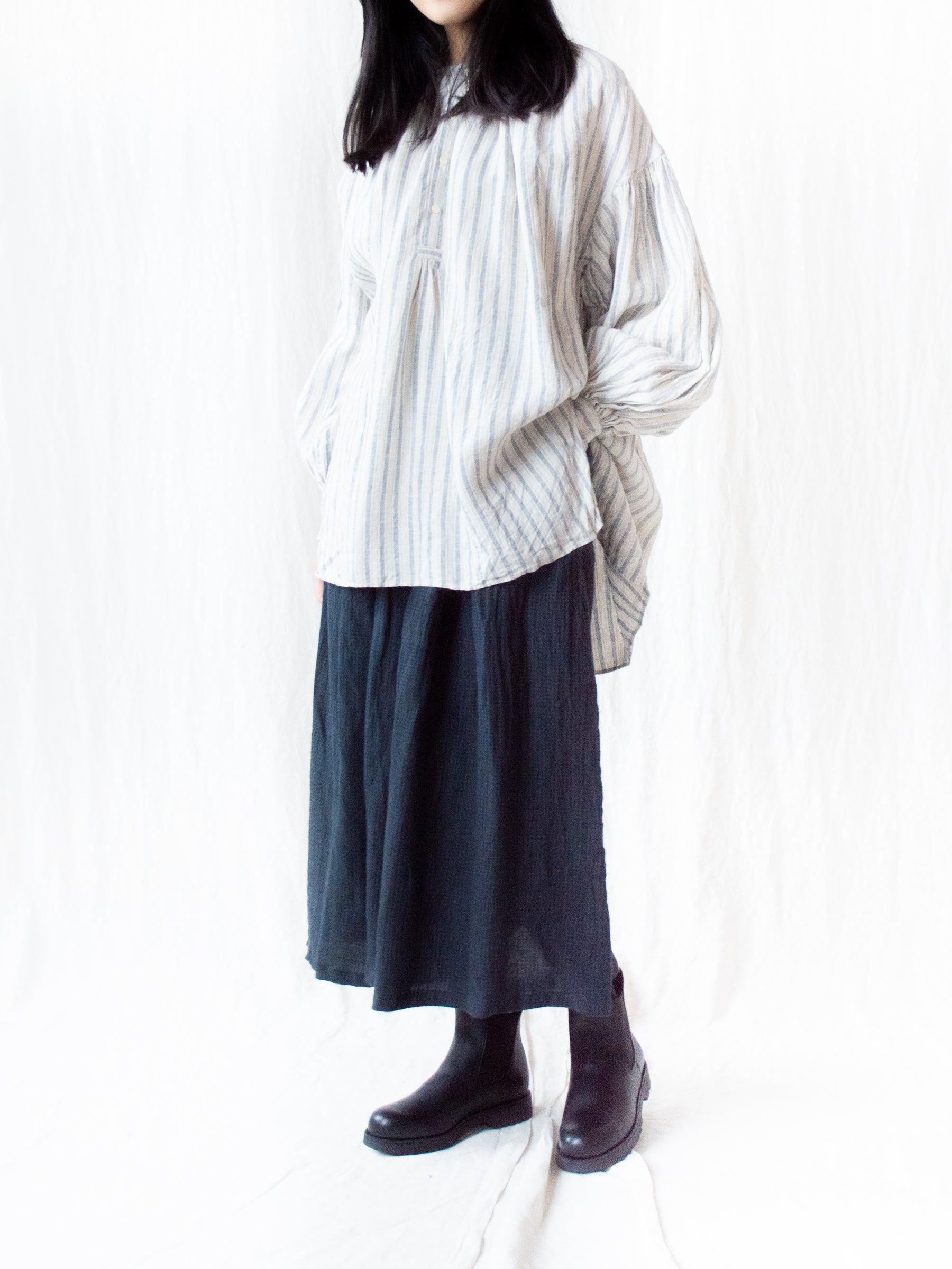 Namu Shop - Veritecoeur Linen Balloon Striped Shirt