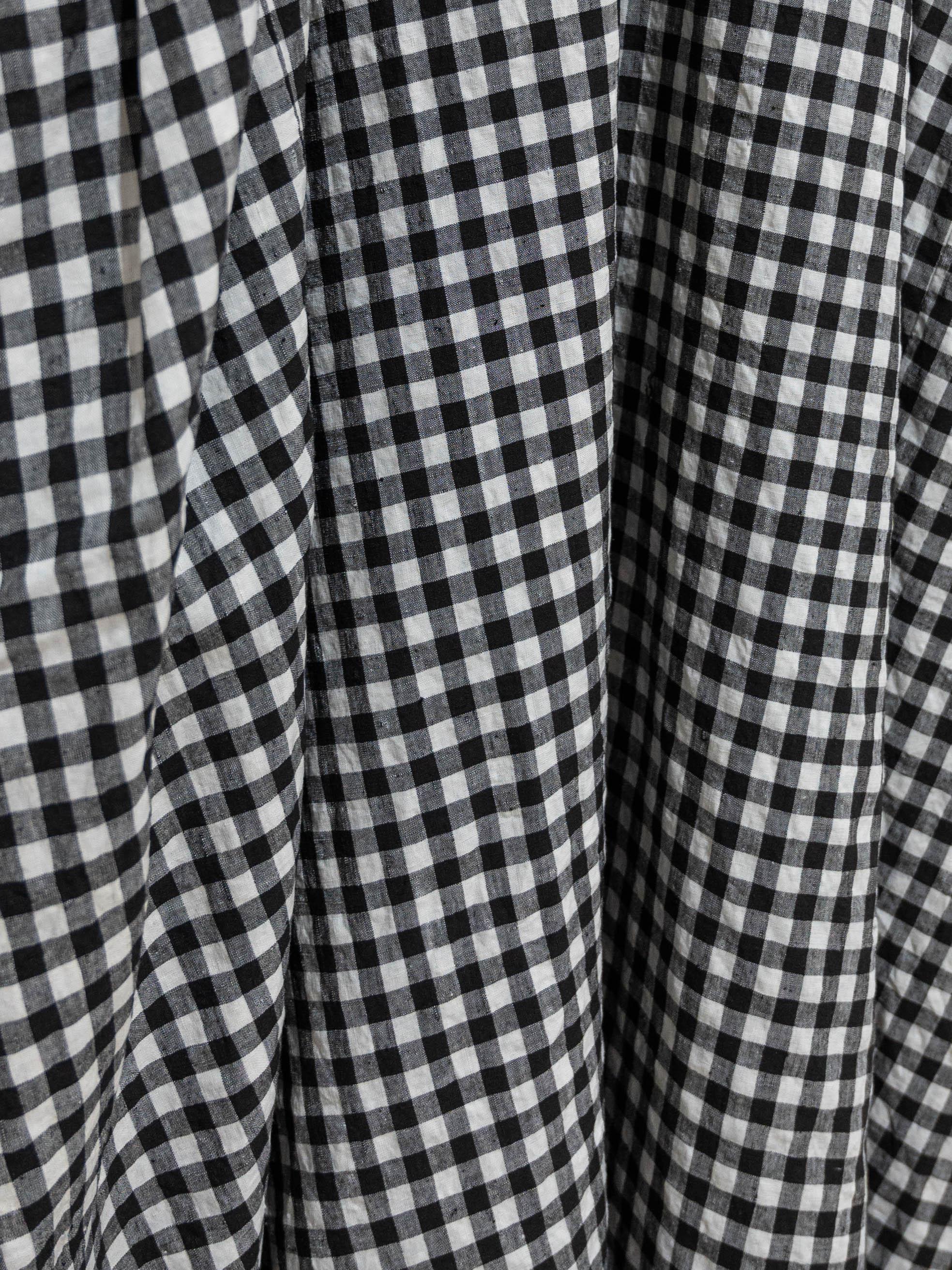 Namu Shop - Veritecoeur Linen Side Gather Dress - Small Black Check