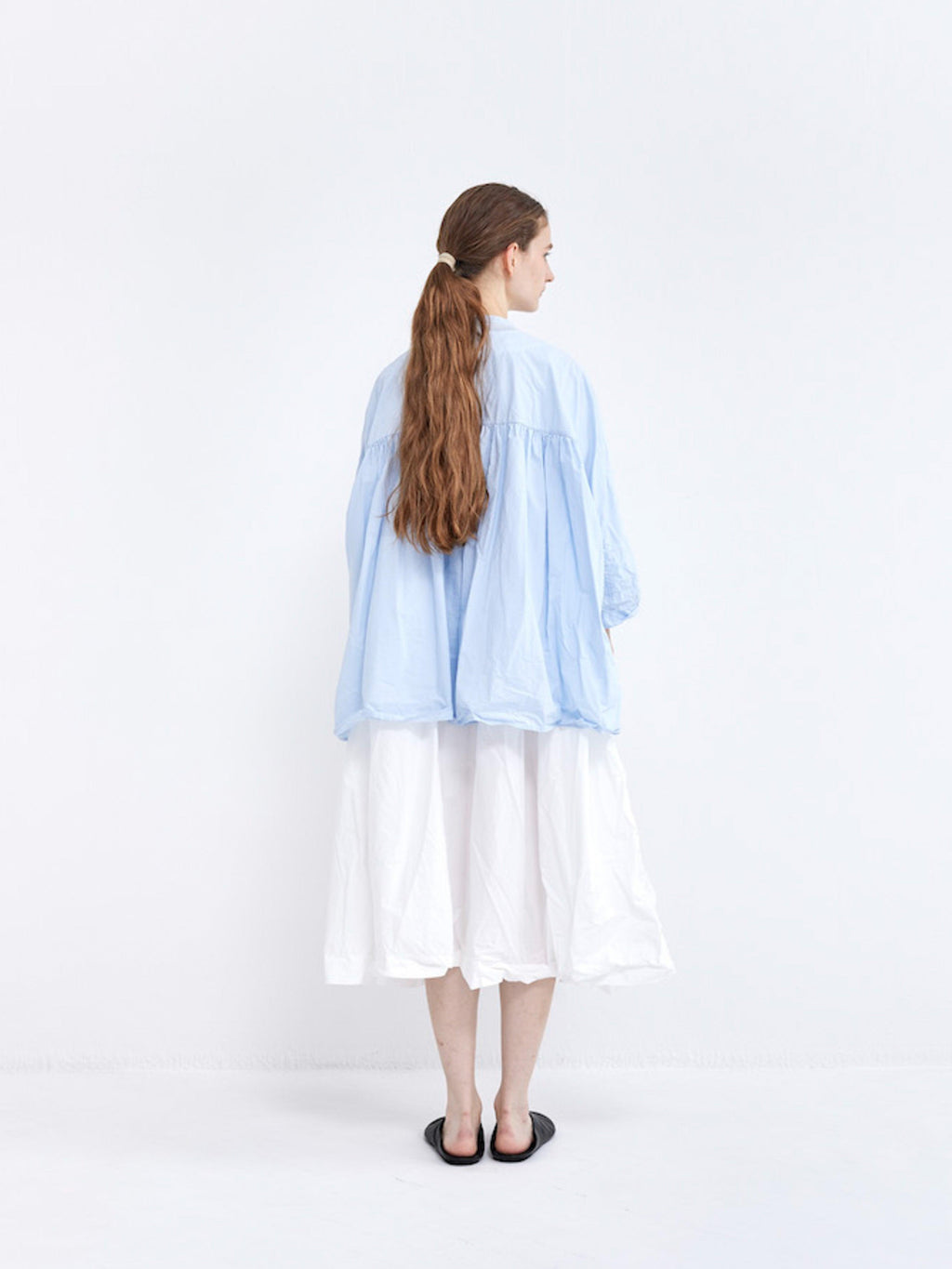 Namu Shop - Veritecoeur Typewriter Cotton Gather Back Shirt - Light Blue