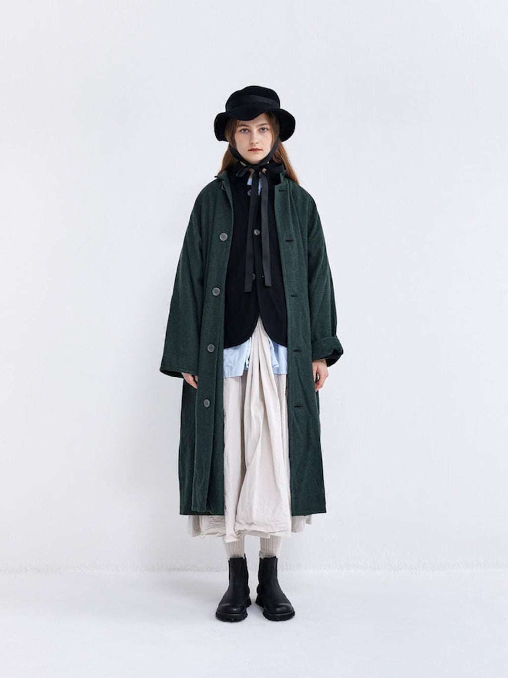 Namu Shop - Veritecoeur Wool Stand Collar Coat - Moss Green