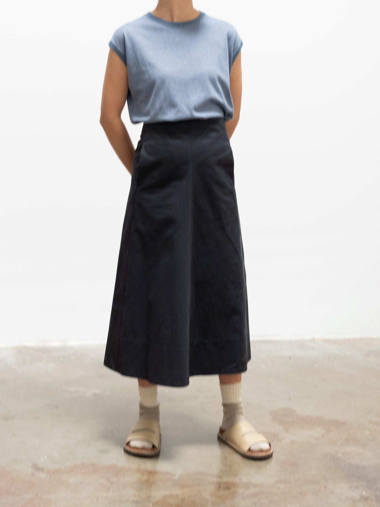 Namu Shop - Yleve Finx Cotton Chino Flare Skirt - Navy