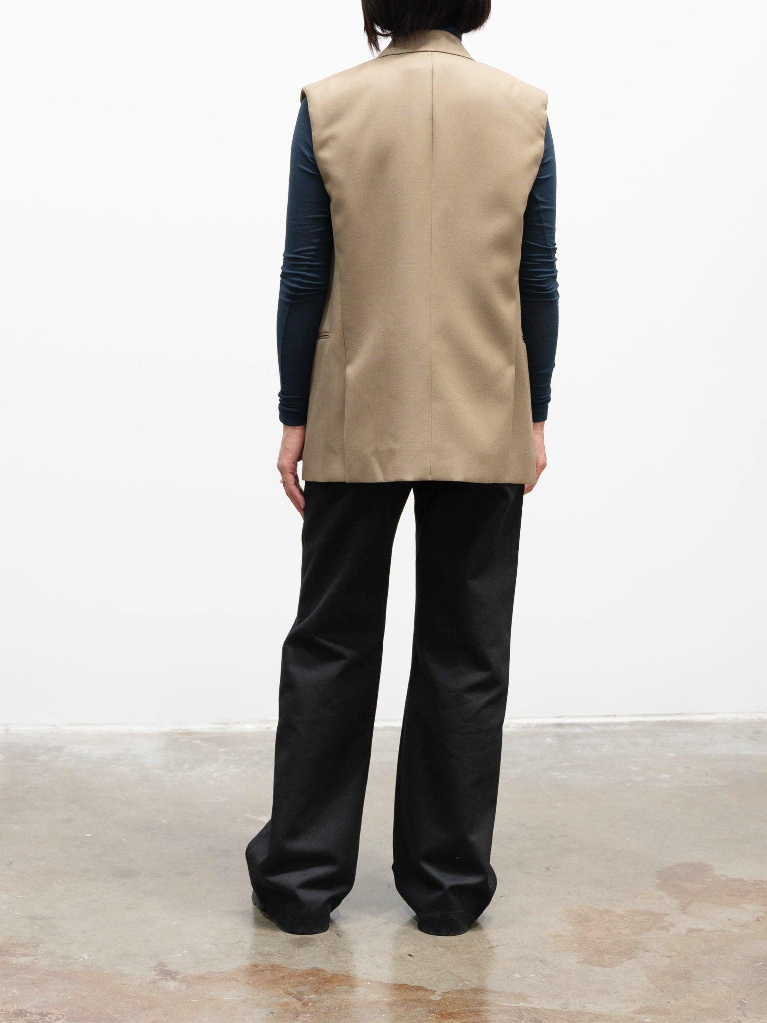 Namu Shop - Yleve Wool Gabardine Sleeveless Jacket - Khaki